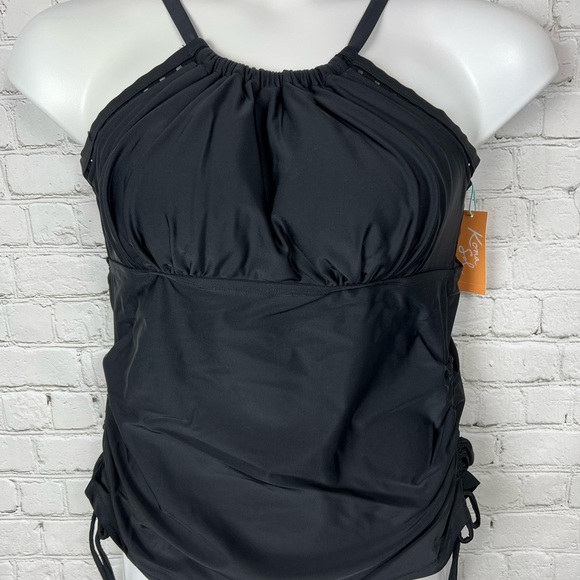 Kona Sol Black High Neck Side Tie Tankini Swim Top Plus Size 14W - Picture 3 of 6